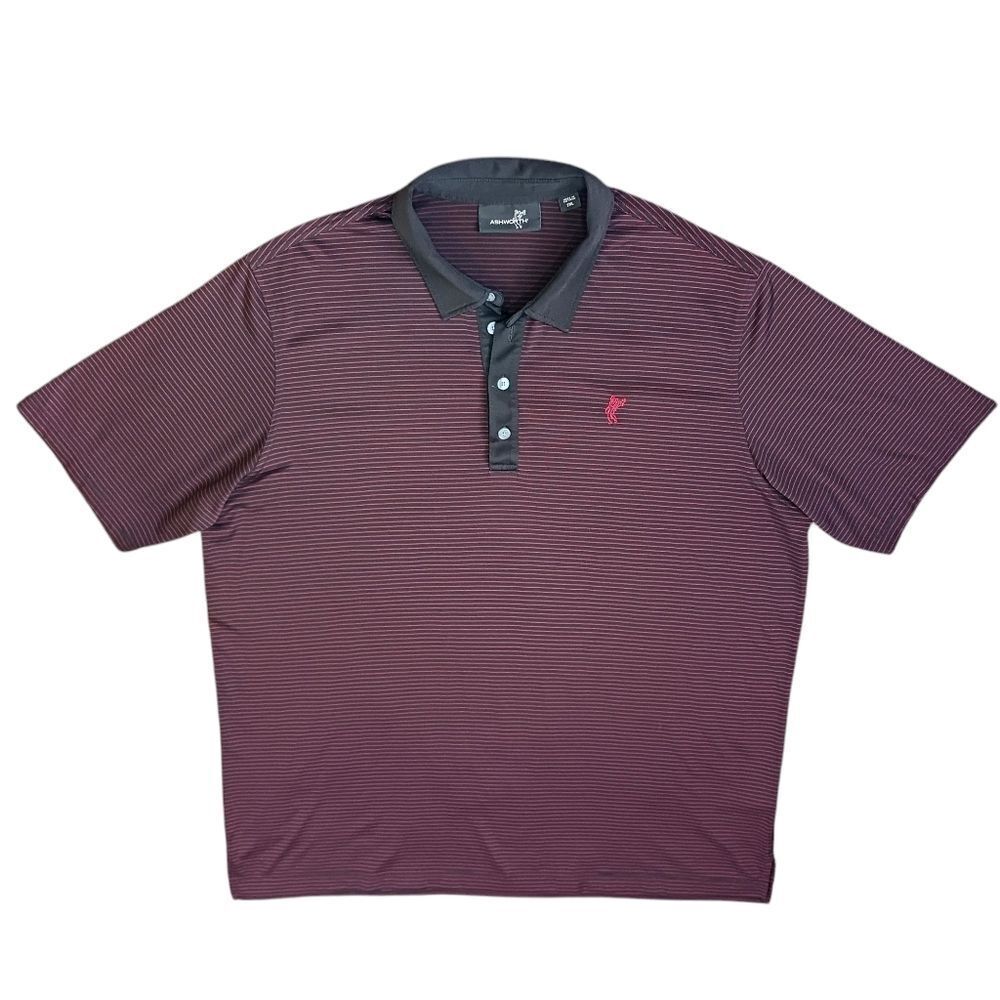 ASHWORTH Golf Polo Short Sleeve Logo Shirt Black Red Pinstripe Men's Size 2X
